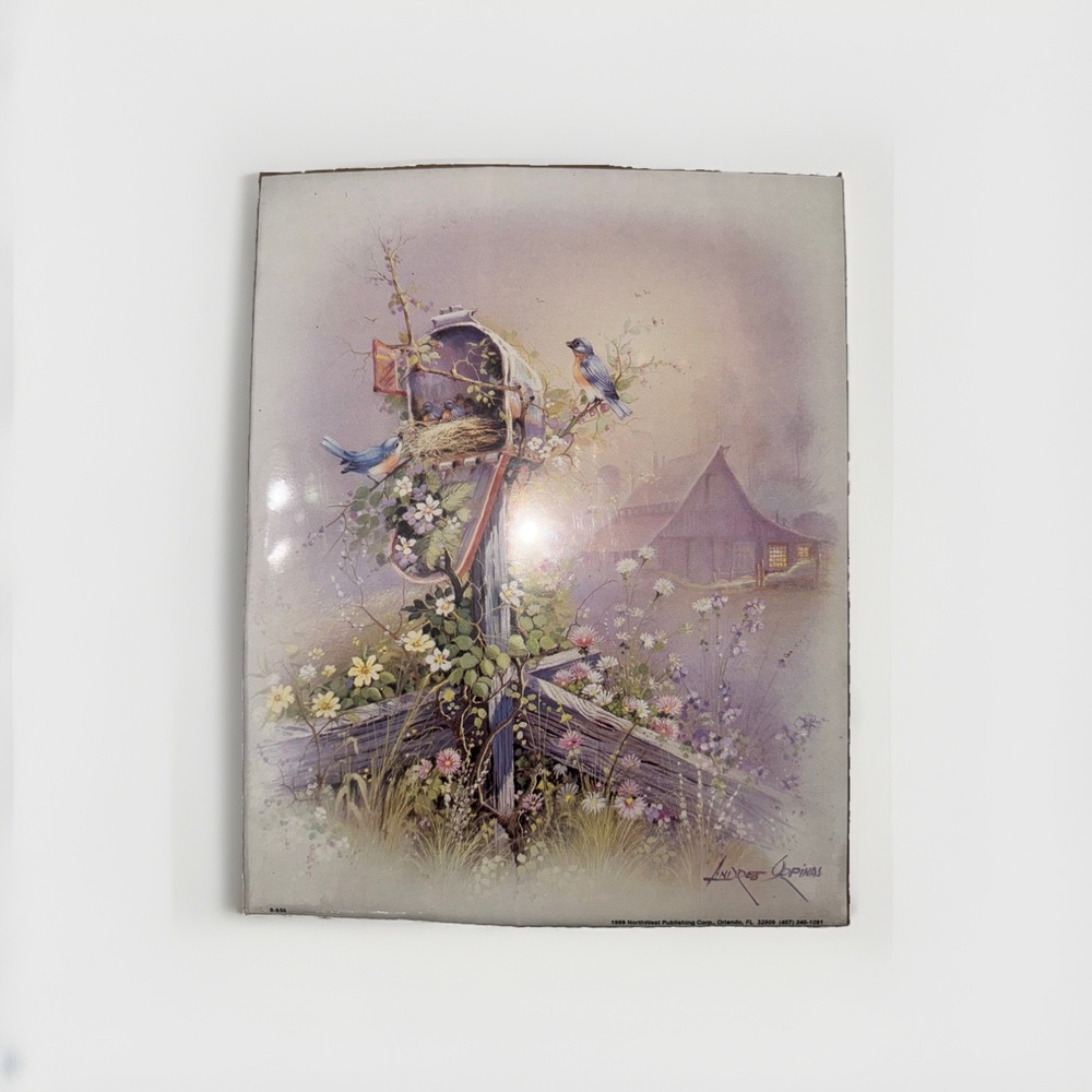 Vintage Andres Orpinas Two Birds 8x10 Framed Signed Art Print Cottage Core NEW